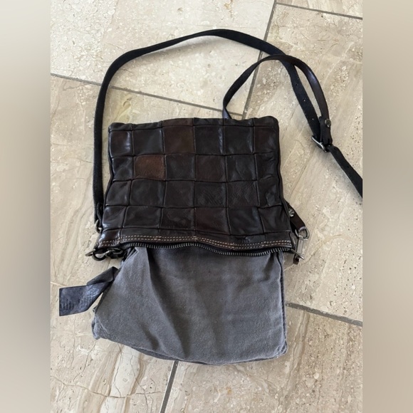 Campomaggi Free People Dark Brown Distressed Leather Patchwork Crossbody Bag - Picture 9 of 12